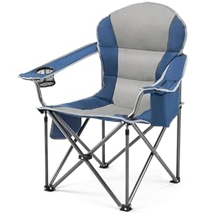 Sweetcrispy Camping Folding Chair, Heavy Duty Support – Foldable Padded Seat with Side Pockets, Cup Holder & Insulated Cooler Bag for Camping, Beach, Fishing, Outdoor Events, Bluegrey