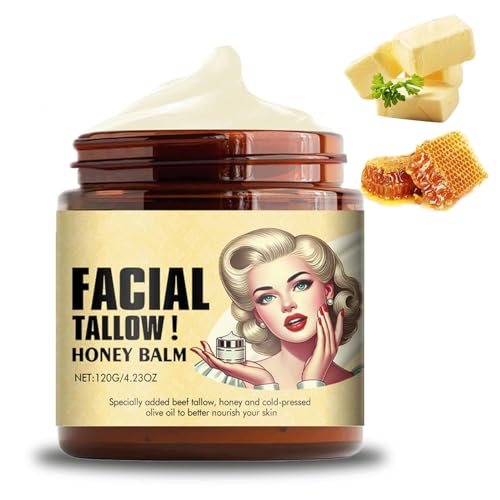 EXGYAN Whipped Beef Tallow and Honey Balm, Beef Tallow Balm for Skin Care Tallow and Honey Cream, Grass Fed Grass Finished Face Cream, Natural Moisturizer for Face & Body(1PCS*120g)