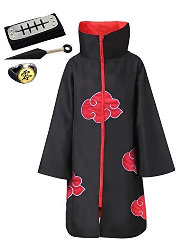 Uchiha Itachi Costume Cosplay - Anime Naruto Cosplay Costumes for Men Boys - Long Robe Cloak Headband Plastic Toy (1,XXL)