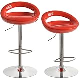 HOMCOM Lot de 2 tabourets de Bar, chaises de Bar réglable en Hauteur, Chaise Haute Cuisine avec Dossier, Repose Pieds, pivotant 360°, ABS et métal, pour Salle à Manger, comptoir, 46x41x76 96cm, Rouge