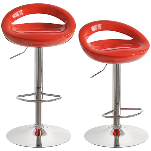 HOMCOM Lot de 2 Tabourets de Bar Réglable en Hauteur 46x41x76-96cm Rouge