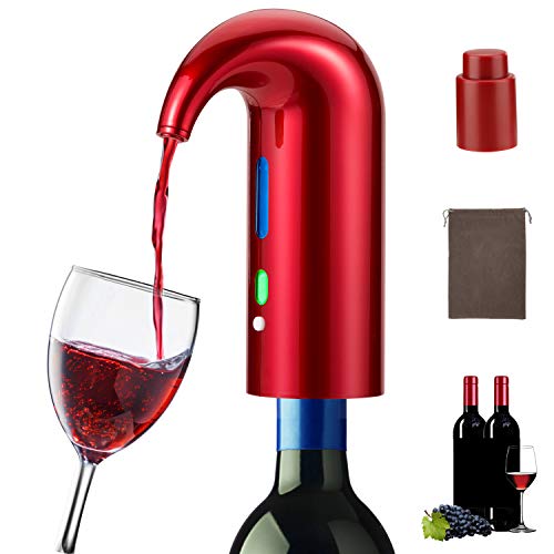 Electric Wine Aerator Pourer Smart Automatic Wine Dispenser Filter Aerating Pourer and Decanter Spout With Vacuum Wine Stopper Red White Wine Accessories for Wine Enthusiast Lucky Red