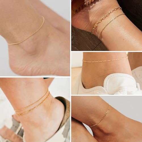 Image of Extra Large Anklets for Women Waterproof, 14K Gold Plated Stack Anklets for Women Plus Size, 10 inch+2 inch Non Tarnish Large Ankle Bracelets for Women, Summer Big Ankles Set, Beach Bikini Vacation Jewelry
