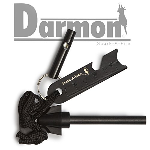 Fire Starter By DARMON Ferrocerium Ferro Rod with Striker and Whistle | Military Grade Survival Flint and Steel
