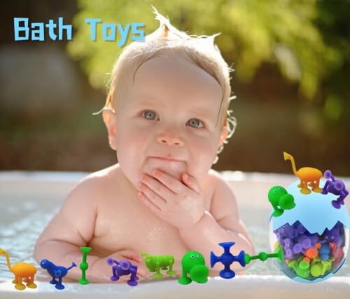 38-Piece Suction Bath Toys – Silicone Mold-Free Sensory Toys with Storage Box & Eggshell, for Kids Ages 3-6