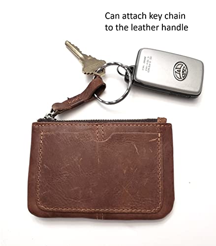 Image of Genuine Leather Coin Purse Pouch for Women Men Vintage Cowhide Grain Leather Slim Mini Wallet Metal Zipper with Real Leather handle, #02 Dark Blue, 1-Pack, Retro Vintage