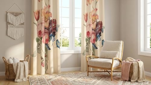 Image of Floral Printed Window Curtain for Living Room & Bedroom | Premium Polyester Door Curtain | Elegant Flower Design Drapes | Light Filtering Home Decor Curtain | Cream Multicolor (1 Pcs)