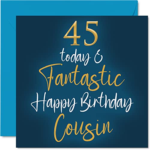 Fantásticas tarjetas de cumpleaños 45 para primos – 45 Today & Fantastic – Tarjeta de feliz cumpleaños para primos de parientes, regalos de cumpleaños de primos, tarjetas de felicitación de cumpleaños