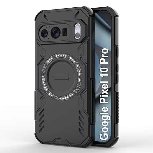 Image of amazon basics Back Case Cover for Google Pixel 10 Pro | Magnetic Case with Built-in Metal Ring | Supports MagSafe Charger, Wallet & Car Mount | Shockproof Hybrid PC + TPU | Black