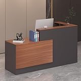 Zethvax L-Shaped Reception Desk,Large Front Desk with Keyboard Tray, Lockable Drawers & File Cabinet, Receptionist Desk for Checkout,Lobby (Right L-Walnut/Slate Gray, 71''L x 23.6''W x 41.3''H)