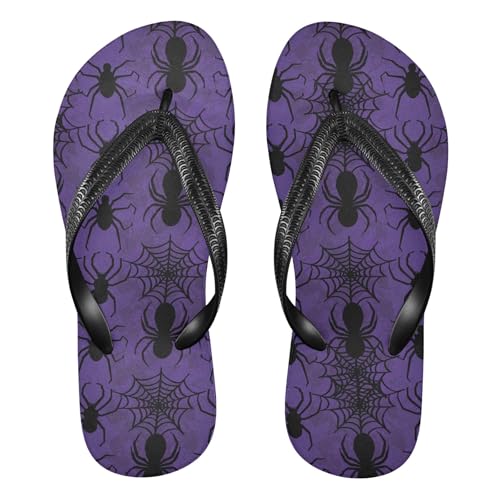Burbuja Black Webs on Purple Flip Flops for Women Men, Soft Thong Sandals Rubber Slippers for Pool Beach Essentials