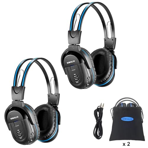 SIMOLIO IR Headphones for Car DVD System Universal 2 Channel Wireless Infrared Headphone for Honda Odyssey Pilot Toyota Sienna uConnect GMC Yukon with AUX Cord Folding & Carry Pouch 2 Pack