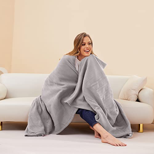 Heated Blanket Electric Throw Twin Size 62"X84", Fast Heating Soft Fleece Blanket With 4 Heating Levels & 10H Auto Off, Electric Heating Blanket Throw With Overheating Protection, Light Grey #TOP4