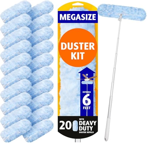 AIR U+ 20 Refills Duster for Flash Dust Magnet Long Handle - 183cm Extendable Handled Microfiber Dusters for Cleaning Ceiling Fan Window Blinds Cobweb