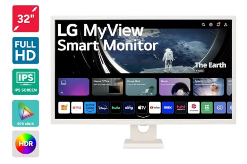 Image of LG 32SR50F-W 32 inch Full HD (1920 x 1080) IPS Smart Monitor with webOS, ThinQ Home Dashboard, AirPlay 2, Screen Share, Bluetooth, 2xHDMI, 2xUSB, Remote Control, White