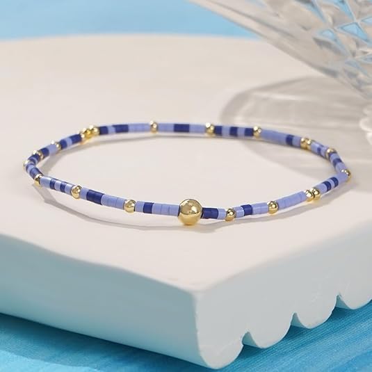 Gold Bracelets for Women Boho Stretch Stackable 14K Gold Plated Colorful Small Seed Bead Ball Bracelet Stack Dainty Trendy Jewelry Accessories Set Vacation Party Daily Friendship Gift - Image 6