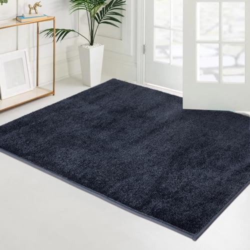 PURRUGS Easy Care Area Rug 4ft x 6ft, Non-Slip Machine Washable Entryway Rug, Dog Door Mat, Stain Resistant Accent Rug for Hallway, Living Room, Bedroom and Mudroom, Navy Blue