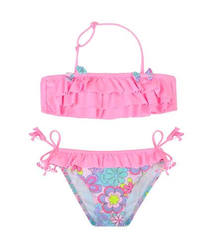 Traje de Baño para Niñas Conjunto de Bikini de Dos Piezas Sets Tankini Traje de Baño para Niñas 2-14 Años (10-12 Years, LA631-Pink)