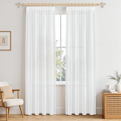 MRTREES Gardinen mit Kräuselband Stores Gardinen Weiß kurz transparent...