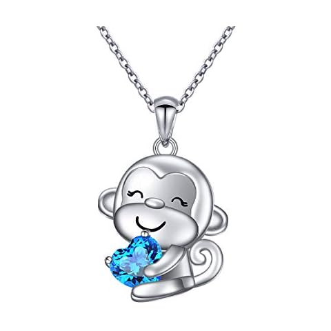 Monkey Necklace For Women Girls 925 Sterling Silver Monkey Jewelry Set Cute Animal Holding Heart CZ Pendant Gifts for Monkey Fans (Necklace) Cover