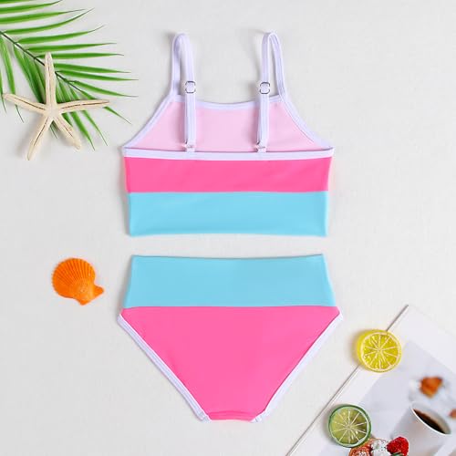 Image of Little Girl Swimsuit Casual Swimwear Kids Two Piece Color Block Bathing Suits Beach Bikini Set 3-12Years