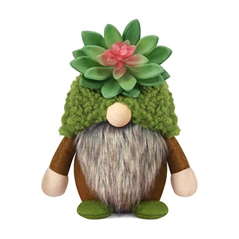Succulent Gnomes Green Summer Gnomes Plush with Thick Fleshy Stems Leaves Tomte Handmade Scandinavian Tiered Tray Decor Cacti Nordic Dwarf Home Shelf Sitter Decor Collection Garden Gift Cactus Lovers Cover