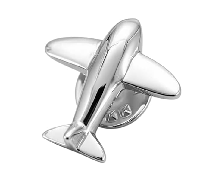 World War II Fighter Pilot Plane Brass Polished Silver Lapel Pin Badge Brooch