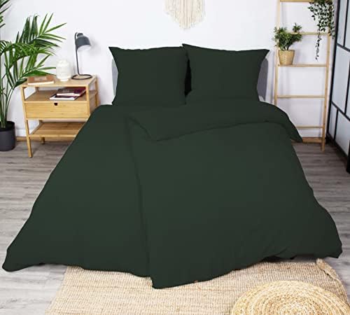 jilda-tex Pościel ekologiczna Musselin Medina 100% bawełna ekologiczna, nie gniecie się, nie wymaga prasowania, uniwersalna, Made in Green (zielona, 135 x 200 + 80 x 80 cm)