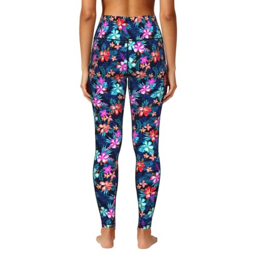Pantalones de yoga para mujer con bolsillos y estampado de flores azul EdsfFehs 4