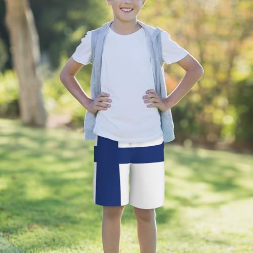 Finnish Flag Youth Beach Pants, Soft and Breathable, with Drawstring Waist, Suitable for Sports and Leisure. 6