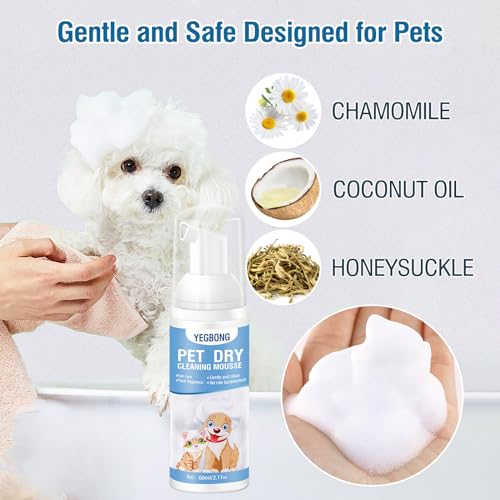 Pets Shampoo Espuma para Baño en Seco, Shampoo para Perro con Ingredientes Naturales 60ml, Shampoo en seco hipoalergénico para Gato, Pet No-Rinse Waterless Shampoo - Imagen 4
