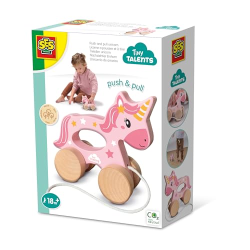 Image of SES Creative 13137 - Push and Pull 2 in 1 Wooden Unicorn, Real Wood, Modern Design, Made for Children 18 Months and Older