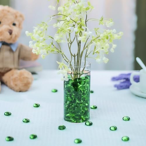 Image of CYS EXCEL Green Glass Gemstone Beads Vase Fillers (1 LB) Flat Marble Beads Multiple Color Choices Aquarium Decor Rocks Floral Stones Decorative Mosaic Glass Gem Pebbles (Approx. 85-100 PCS)