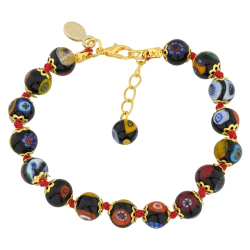 Bracelet Murano Millefiori perles mosaïque noire en verre soufflé femme