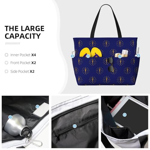 Indiana State Flag Large Capacity Foldable Tote Bag Women Beach Tote Bag Handbag Gym Bag Travel Shopping Bag3