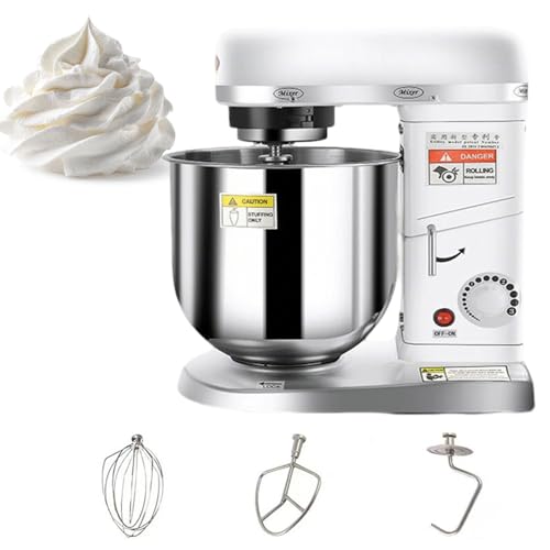 BEESOM Amasadora Pan Profesional,Batidora Amasadora Profesional,7l Acero Inoxidable,3 Velocidades,Gancho+batidor+mazo,para Pan Pizza Repostería White-5L
