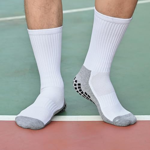 Finerview Men Grip Soccer Socks, Anti Slip Non Slip Grip Pads Athletic Sports Crew Socks4