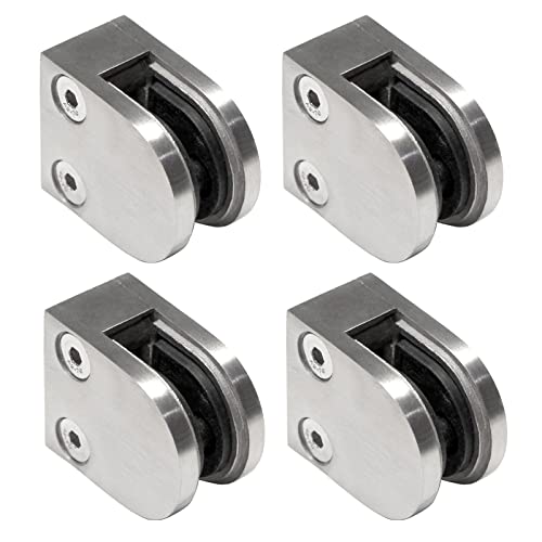 PRIOstahl Glashalter 4 Stück Glasklemmen Set Abstandhalter Klemmhalter 50 X 40 x 26 mm Anschluss: Flach Glas 8mm Glasklemmhalter Glasplattenhalter für Geländer Treppengeländer Balkon aus Edelstahl V2A