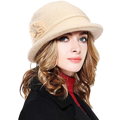 CheChury Sombreros Gorras para Mujer Vintage Floral Trimmed Sombreros de Invierno Elegante Sombrero de Punto Gorras Mujer Forro Polar Lana Round Floral Viajar Vacaciones Ocio