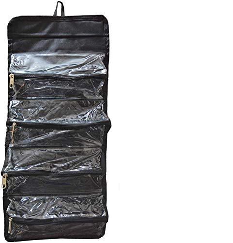 Roll-up Cosmetic Makeup Case Organizer Pouch Hanging Toiletry Jewellery Wash Bag (Black)