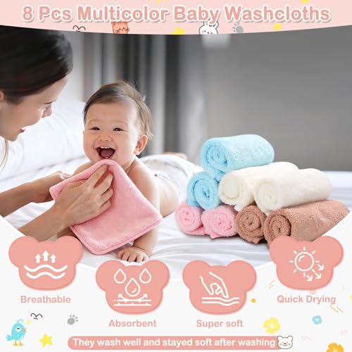 Image of Sublaga 14 Pcs Baby Towels, Soft Baby Towel and Washcloths Set, 4 Pcs 32x32 in Hooded Bath Towel, 8 Pcs Baby Washcloths and 2 Pcs Cotton Baby Bibs for Newborns, Toddlers, and Kids for Boys and Girls