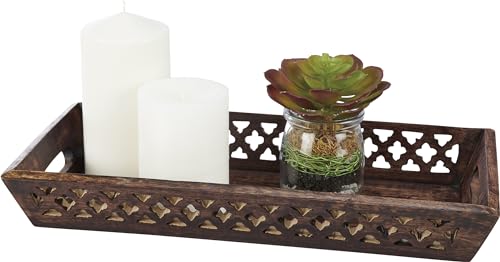 Primitives-by-Kathy-Decorative-Tray-Dark-Stained-Wood-with-Diamond-Cutout-Designs-Throughout Primitives by Kathy Decorative Tray Dark Stained Wood with Diamond Cutout Designs Throughout