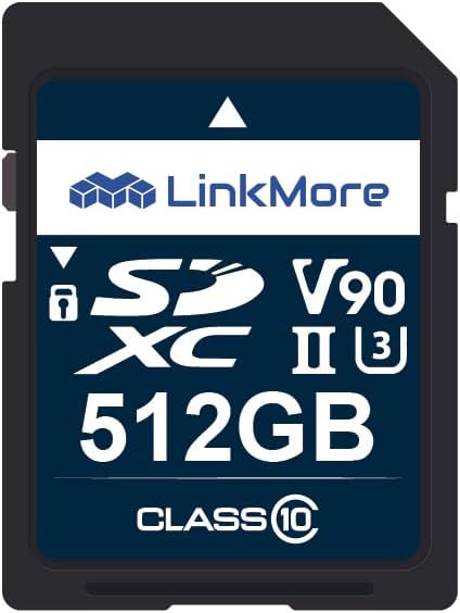LinkMore XV29 512GB SDXC UHS-II Card UHS-II SD Crd, C10, U3, V90, SD Card for Digital Camera, Drone Support 4K 8K Video, Camera Memory Cards up to 250MB/s Read Speed, 220MB/s Write Speed