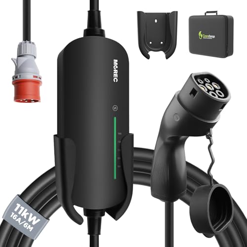 Chargeur de VE 11KW 16A avec câble Morec Type 2 6M et prise CEE triphasée pour recharge mobile