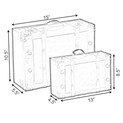 Vintiquewise Old Style Suitcase/Decorative Box with Straps, Wood, Antique Brown, Set of 2