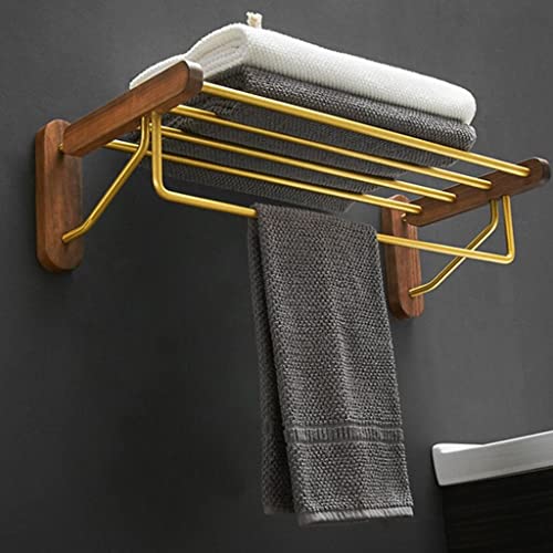 Porte-serviettes étagère de salle de bain gain de place en noyer