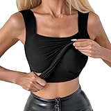 Generico Canotta con Reggiseno da Donna Taglie Forti Scollo a U Corpetti e Canottiere Cinghia Ampia Canottiera Incorporato Cotone Senza Maniche Canotta Imbottita per Yoga Fitness Casual Sportiva