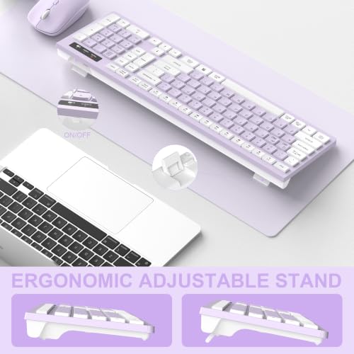 Image of Wireless Keyboard and Mouse Combo, Full-Sized Wireless Keyboard and Adjustable DPI Mouse, 2.4GHz USB Receiver, Keyboard and Mouse for PC, Windows, Desktop, Laptop (Light Purple)