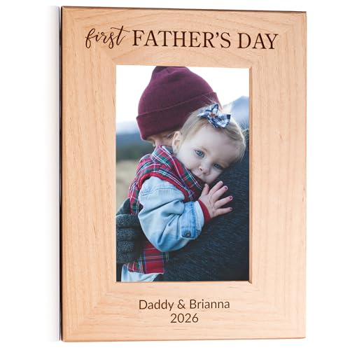 Lifetime Creations Personalized First Fathers Day Picture Frame: New Dad Gifts for Men First Time Dad Gifts for Fathers Day Engraved Wood Frame (Holds 4x6 Inch Portrait Photo)