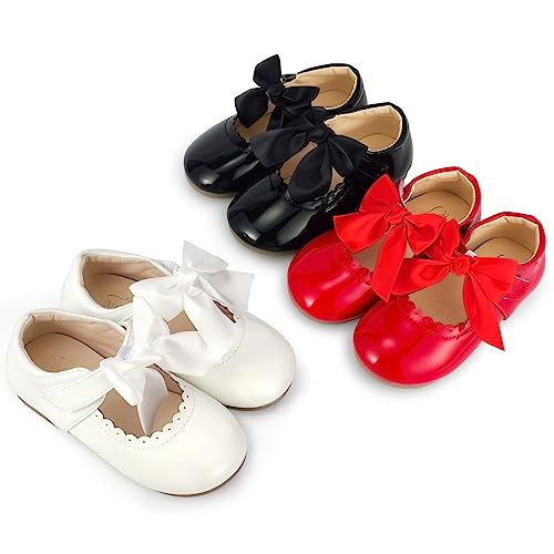 Image of Toddler Girls Mary Jane Dress Shoes Little Kids Ballet Flats Bowkont Flower Wedding Party School Princess Shoes